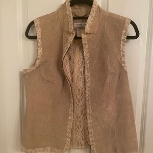 Coldwater Creek Brown Suede & Lace Zip-Up Vest - S